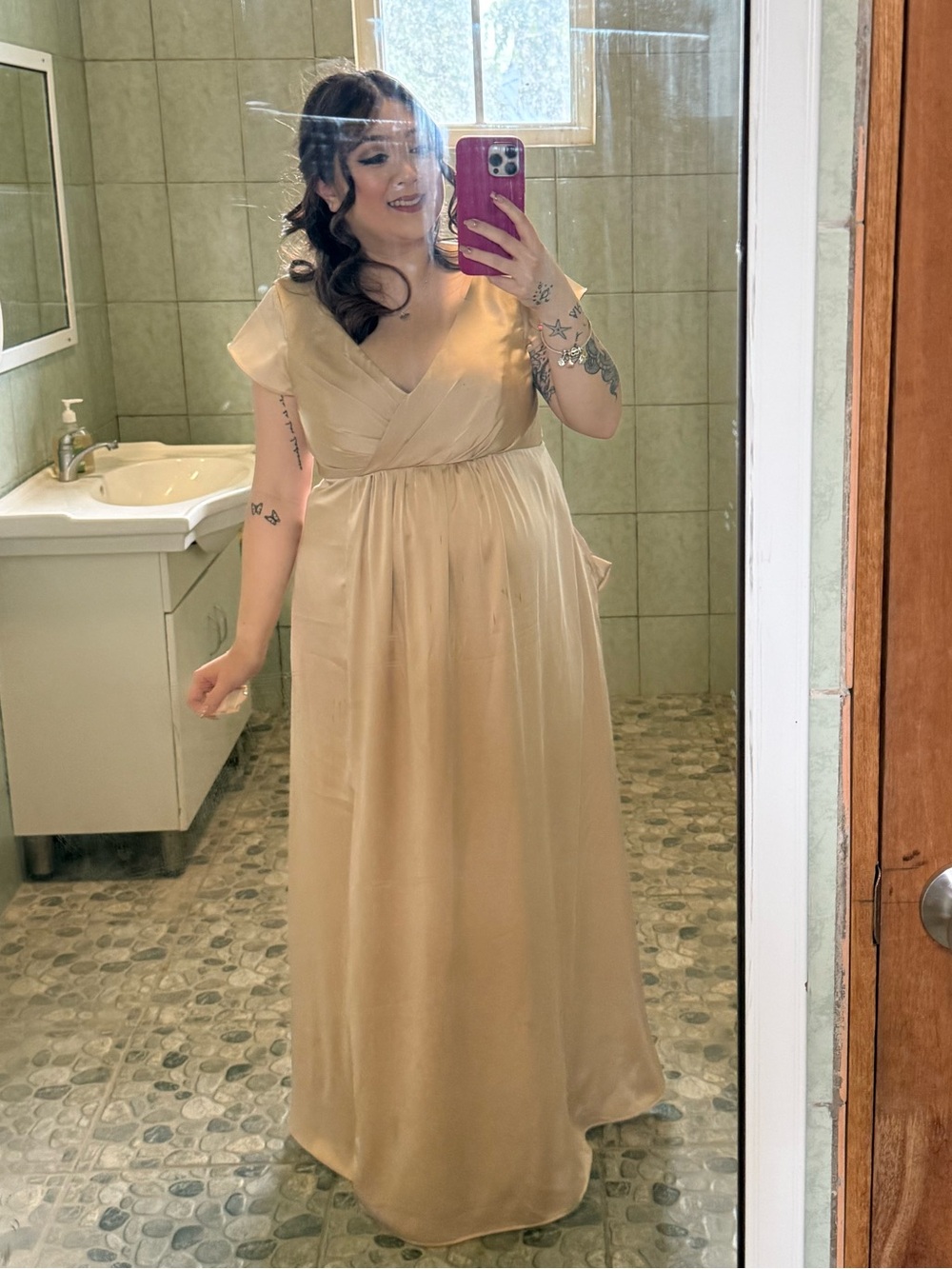 Azazie Champagne Maxi Dress Bump Friendly